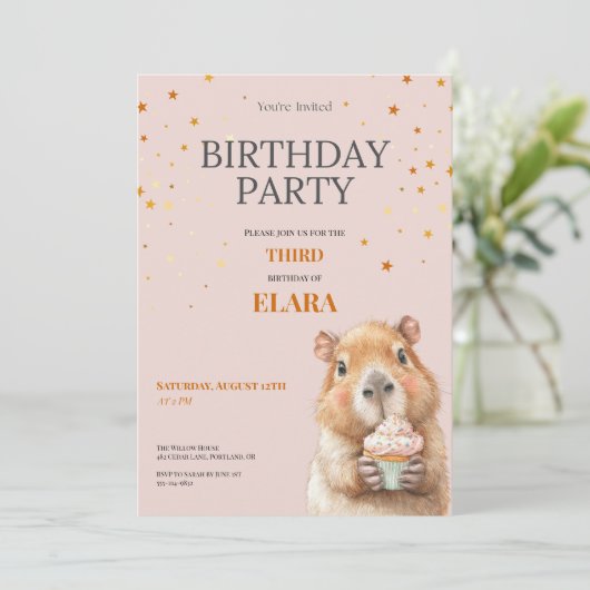 Capybara Birthday Invitation • 3rd Birthday Save The Date (Staand voorkant)