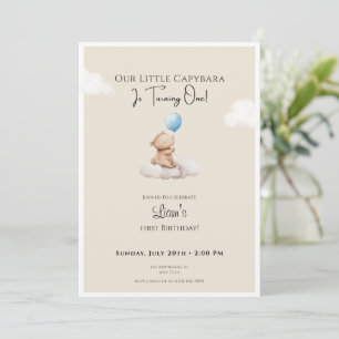 Capybara Birthday Invitation Cloud and Balloon Kaart