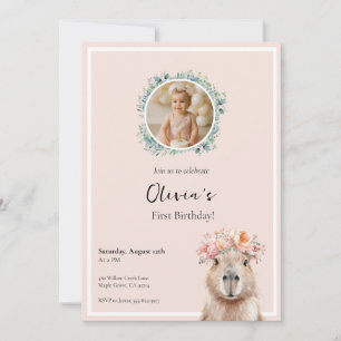 Capybara Birthday Invitation • Cute First Birthday