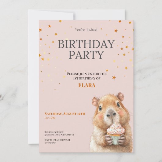 Capybara Birthday Invitation • Cute First Birthday Save The Date (Voorkant)