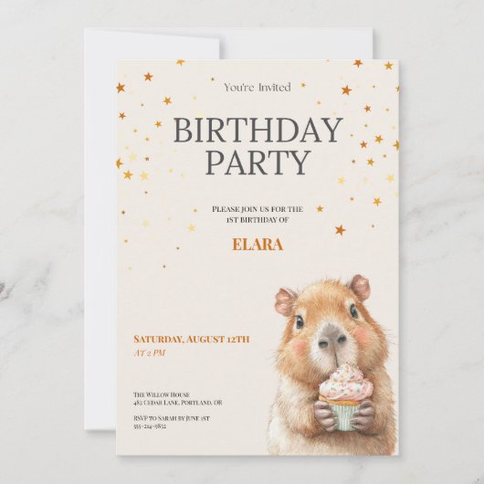 Capybara Birthday Invitation • Cute First Birthday Save The Date (Voorkant)