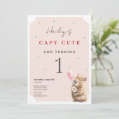 Capybara Birthday Invitation • First Birthday Part Kaart (Staand voorkant)