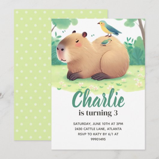 Capybara Birthday Invitation Kaart (Voorkant / Achterkant)