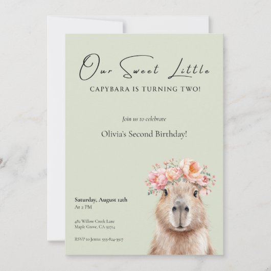 Capybara Birthday Invitation • Little One (Voorkant)