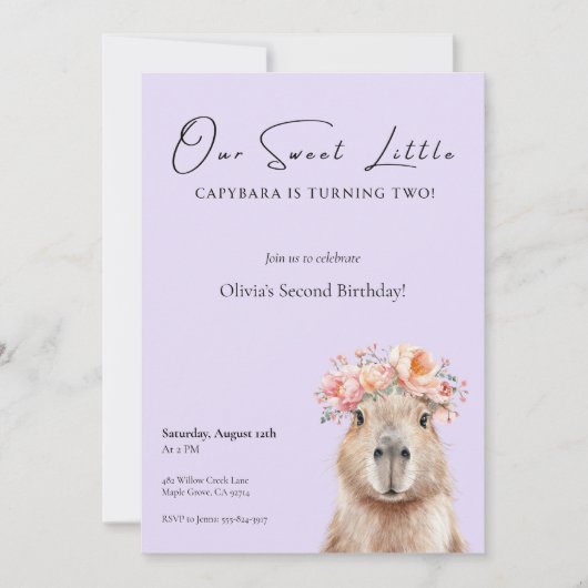 Capybara Birthday Invitation • Little One (Voorkant)