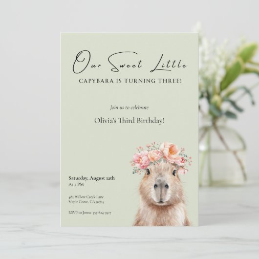 Capybara Birthday Invitation • Little One (Staand voorkant)