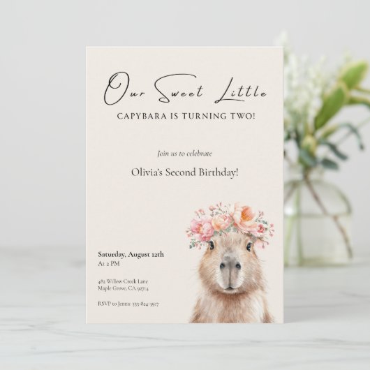 Capybara Birthday Invitation • Little One (Staand voorkant)
