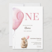 Capybara Birthday Invitation • Pink Balloon (Voorkant)