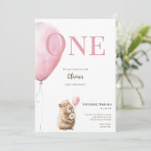 Capybara Birthday Invitation • Pink Balloon (Staand voorkant)