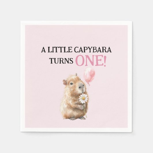 Capybara Birthday Napkin • First Birthday Servet (Voorkant)