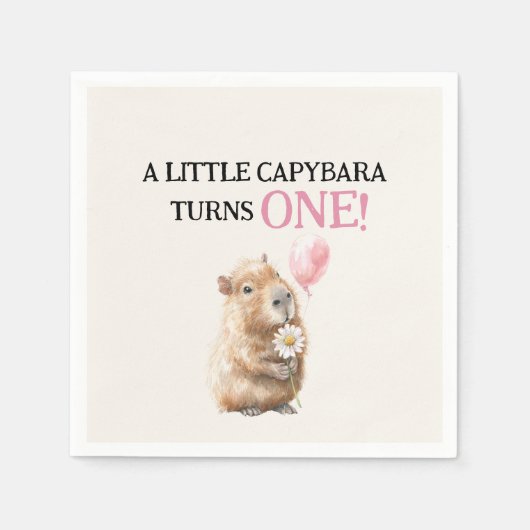 Capybara Birthday Napkin • First Birthday Servet (Voorkant)
