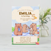 Capybara Birthday Picnic Invitation Kaart (Staand voorkant)