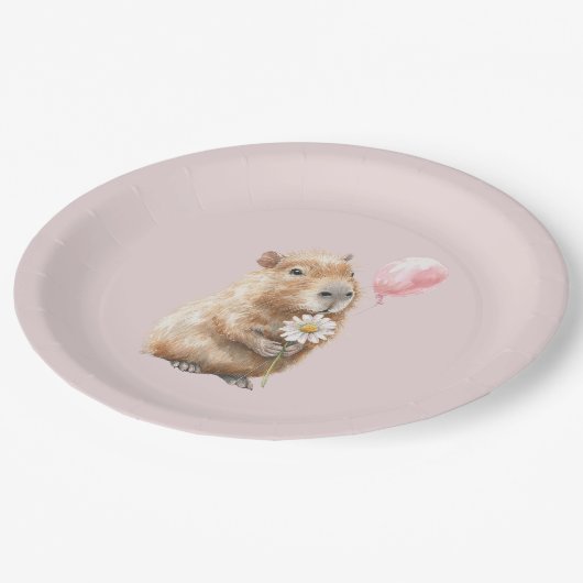 Capybara Birthday Plate • Cute Animal Party Supply Papieren Bordje (Gekanteld)
