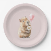 Capybara Birthday Plate • Cute Animal Party Supply Papieren Bordje (Voorkant)