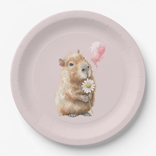 Capybara Birthday Plate • Cute Animal Party Supply Papieren Bordje (Voorkant)