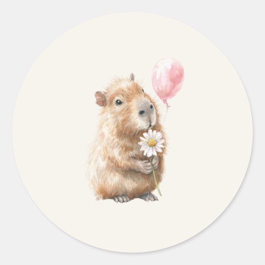Capybara Birthday Ronde Sticker (Voorkant)