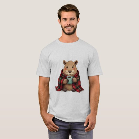 Capybara Blanket Coffee Christmas - Dierenvrienden T-shirt (Voorkant volledig)