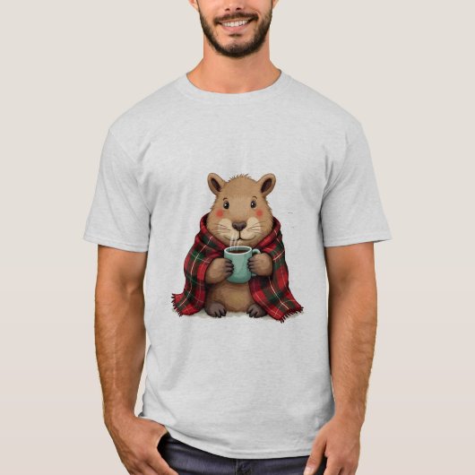 Capybara Blanket Coffee Christmas - Dierenvrienden T-shirt (Voorkant)