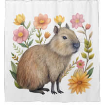 Capybara Bloemen Douchegordijn