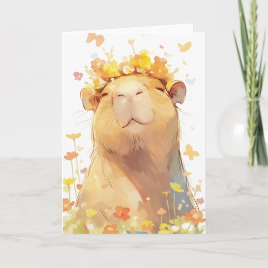 Capybara Bloemen Kroon Kaart (Voorkant)
