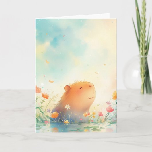 Capybara Bloemen Vijver Oord Kaart (Voorkant)