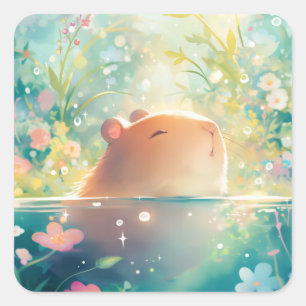 Capybara Bloementuin Vijver Vierkante Sticker