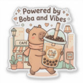 Capybara Boba Sticker – Mooie Kawaii Bubble Tea  (Voorkant)