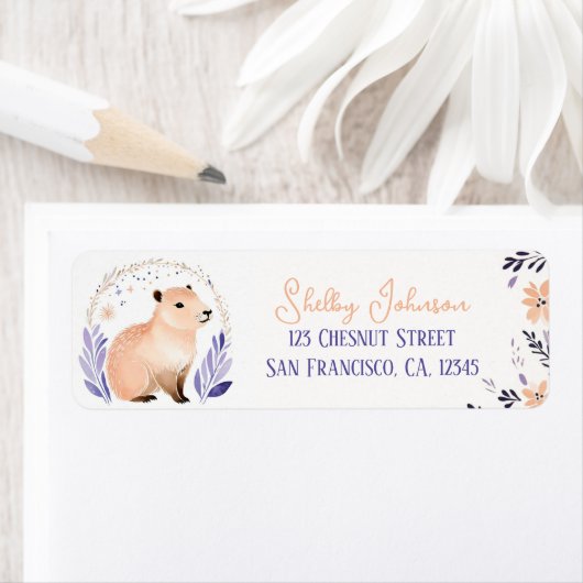 Capybara Boho Floral Design - retouradres Etiket (Insitu)