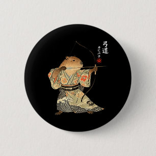Capybara Boogschieten Samurai Kyudo Japans Dieren Ronde Button 5,7 Cm