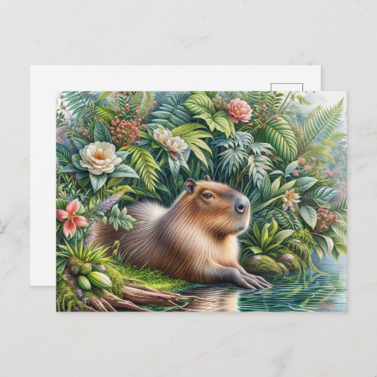 Capybara Botanische Waterverf Kunst Briefkaart (Voorkant / Achterkant)