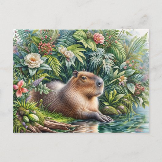 Capybara Botanische Waterverf Kunst Briefkaart (Voorkant)