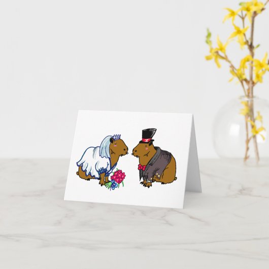 Capybara Bride & Groom Cute Wedding illustratie Kaart (Gele Bloem)