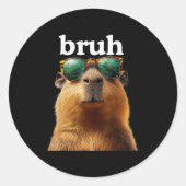 Capybara Bruh With Sungles Funny Meme Lovers Men W Ronde Sticker (Voorkant)