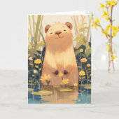Capybara Brutaal Glimlach Kaart (Gele Bloem)