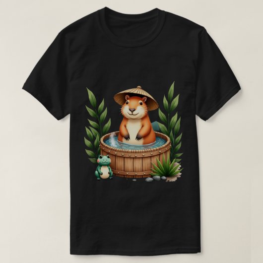 Capybara Bubbelbad Bamboe Hoed Zen Ontspanning T-s T-shirt (Design voorkant)