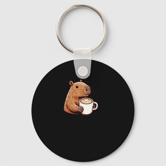 Capybara Cafetero geniet van een latte met kunstst Sleutelhanger (Voorkant)