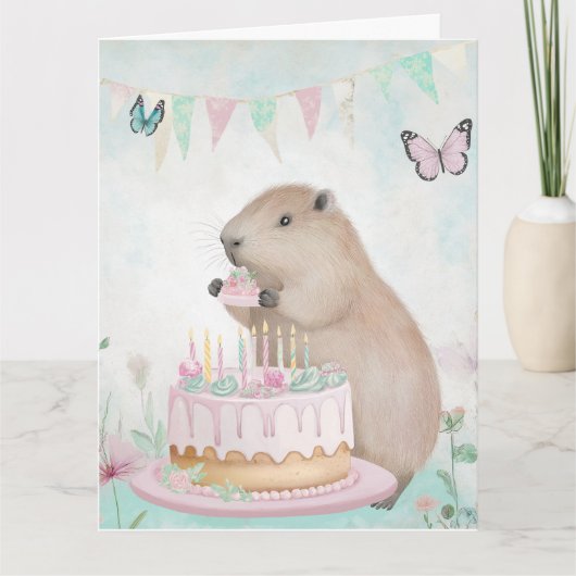 Capybara Cakefest Kids Verjaardag Wenskaart Kaart (Voorkant)