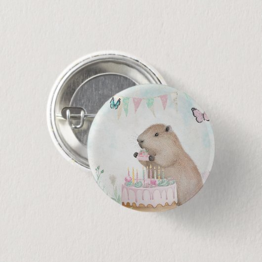 Capybara Cakefest Kinder Partij Button (Voorkant /achterkant)
