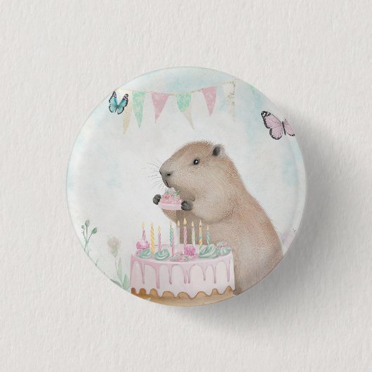 Capybara Cakefest Kinder Partij Button (Voorkant)