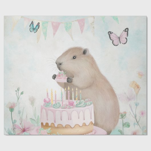 Capybara Cakefest Kinder partij decor inpakpapier (Vlak)