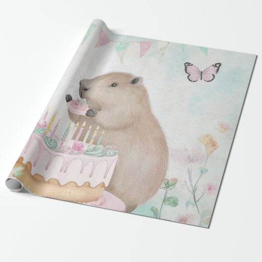 Capybara Cakefest Kinder partij decor inpakpapier (Uitgerold)