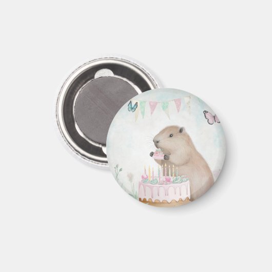 Capybara Cakefest Kinder partij magneet (Voorkant / Achterkant)