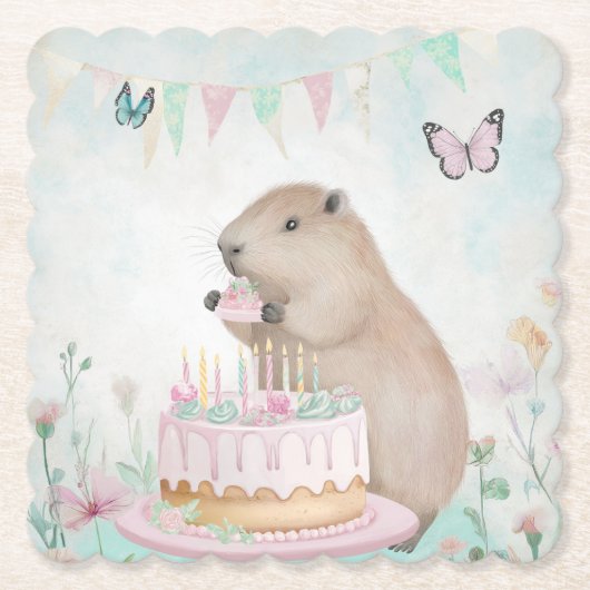 Capybara Cakefest Kinder partij papier Onderzetter (Voorkant)