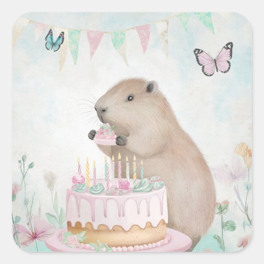 Capybara Cakefest Kinder Partij Sticker (Voorkant)