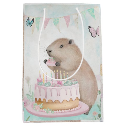 Capybara Cakefest Kinder Party Decor Gift Bag Medium Cadeauzakje (Voorkant)