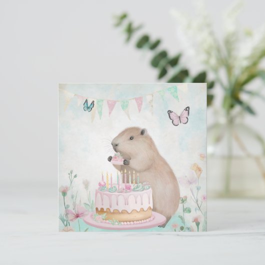Capybara Cakefest Kinder Wenskaart (Staand voorkant)
