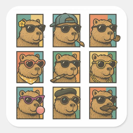 Capybara Calm Crew Vierkante Sticker (Voorkant)