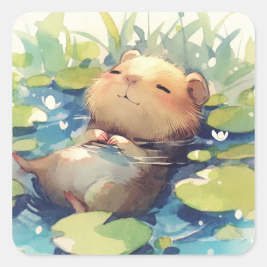 Capybara Calm Waters Vierkante Sticker (Voorkant)