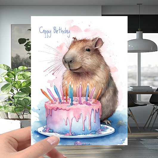 Capybara + Candles Cake - "Cappy" Happy Birthday Kaart
