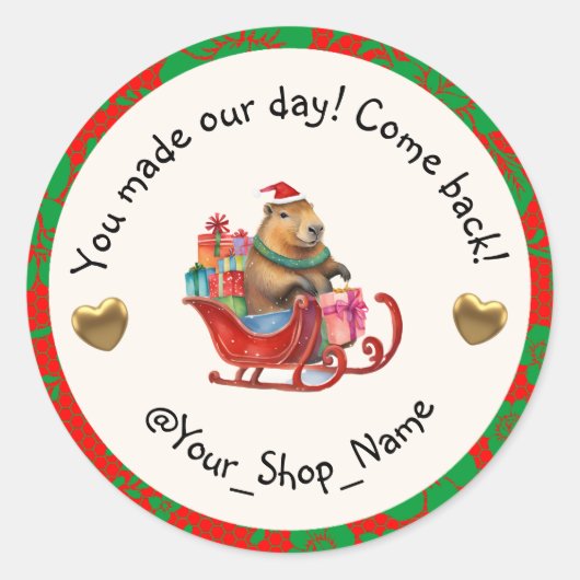 Capybara Cheers for Your Customers! 🥳 Ronde Sticker (Voorkant)